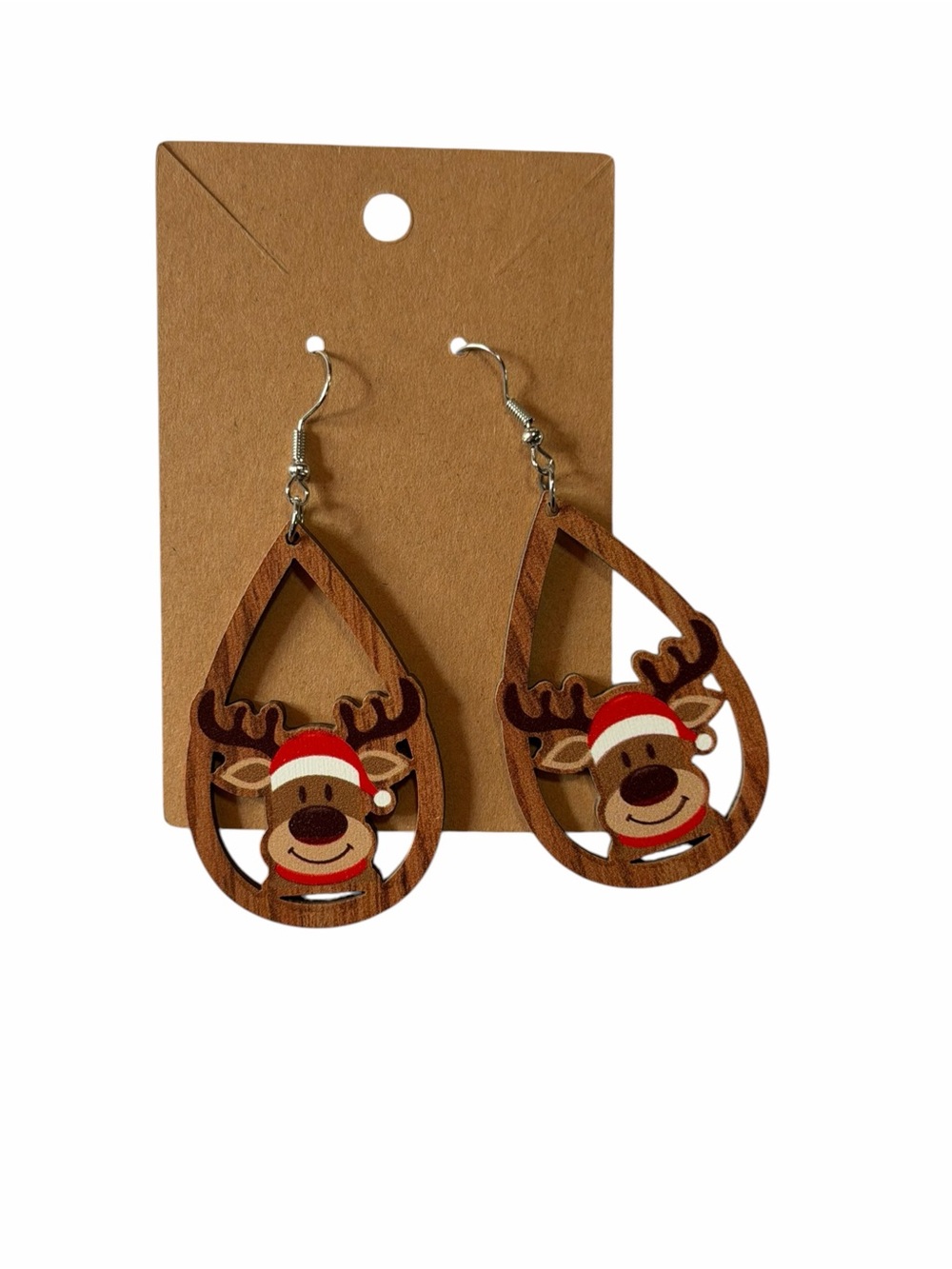 Festive Reindeer Drop Earrings - Brown and Red